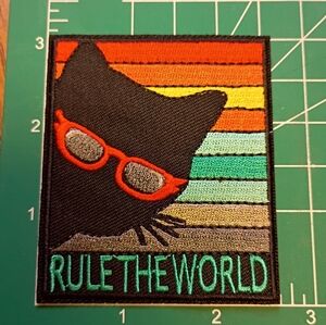 2/$10 Rule The World Cat Patch with Sunglasses